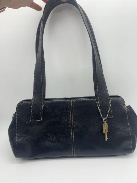 Fossil Black Textured Leather East West Small Shoulder Bag Purse ZB9015 Y2K