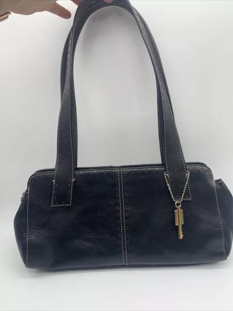 Fossil Black Textured Leather East West Small Shoulder Bag Purse ZB9015 Y2K