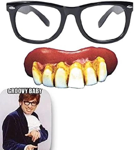 MEN'S AUSTIN POWERS 2pc Set Fake Teeth Glasses Groovy Baby 60's Gigolo