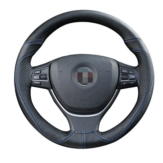 38CM Car Steering Wheel Cover Cowhide Leather Hand Stitched 4 Seasons Universal