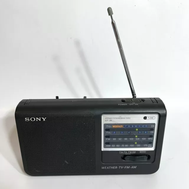 Sony Portable Radio Model ICF-36 Quad Band Weather/TV/AM/FM Tested Cord Storage