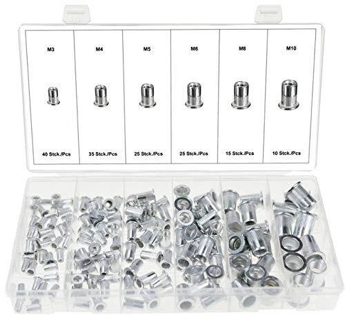 Assortimento di dadi per rivetti ciechi in alluminio/inserti filettati M3 (E2V)