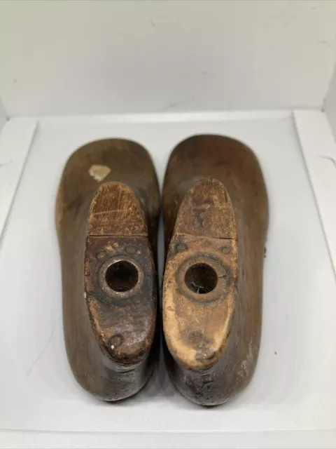 Pair (2) Antique Primitive Child Factory Cobbler Wooden Shoe Mold  6 inches. 2