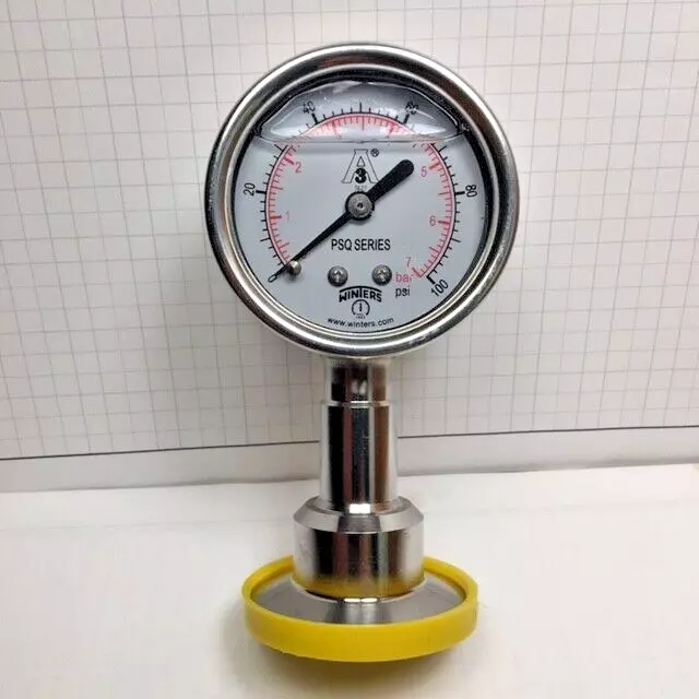 WINTERS PSQ15804 Pressure Gauge,2-1/2" Dial Size, Silver, 1.5 Tri Clamp - 1 ea.