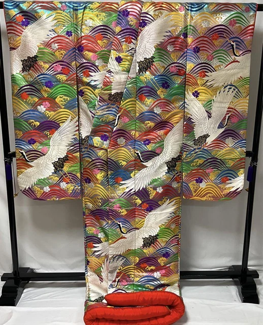 Japanese used Iro uchikake KIMONO Traditional bridal dress Pure Silk Rainbow