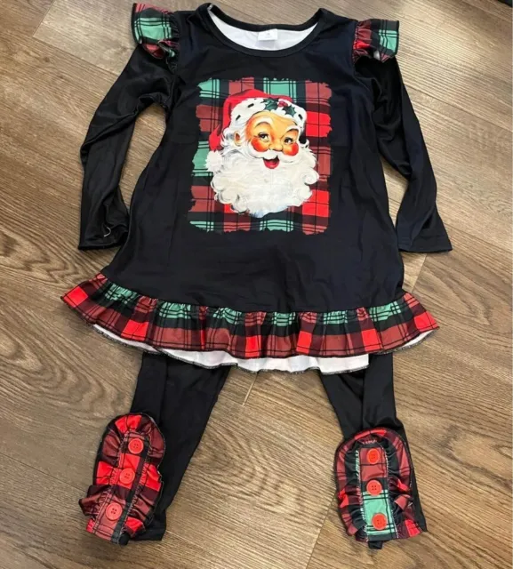 Girls Boutique Christmas Santa 2 piece Outfit Shirt & Ruffled Pant 7/8 NEW