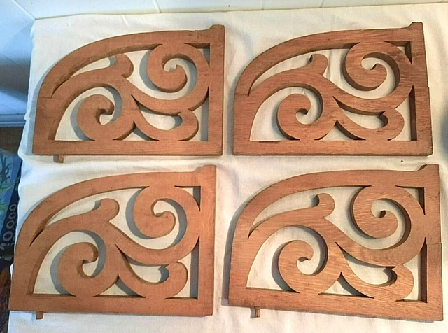 Set of 4 Carved Architectural Furniture Salvage Pierced Oak Corbel Bracket 6