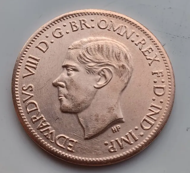 1937 Edward VIII  Penny, 100% Copper, Original Size.