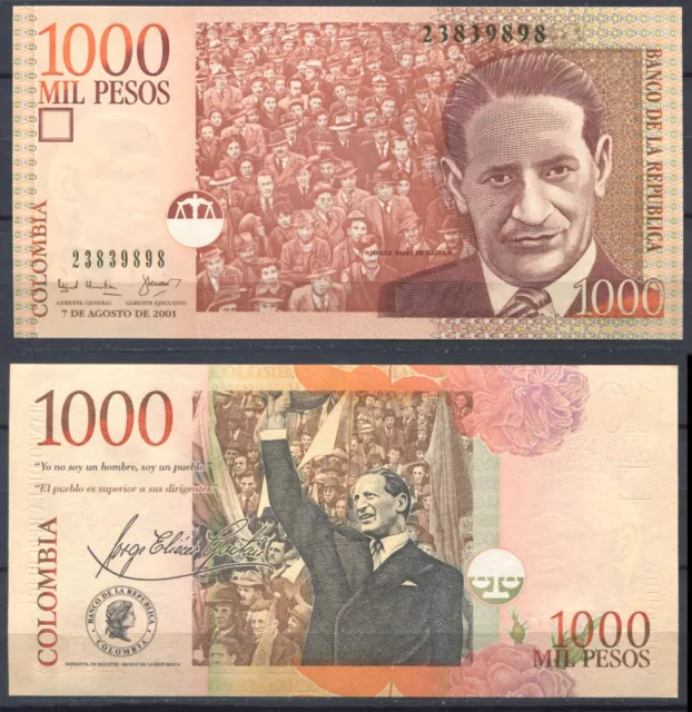 Colombia 2001 • 1000 pesos • P# 450a • UNC (N-835)