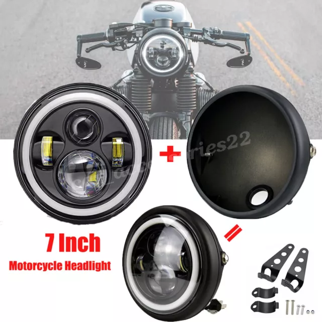 7 Zoll Motorrad LED Scheinwerfer Hi/Lo Projektor mit Gehäuse + Halterung Harley