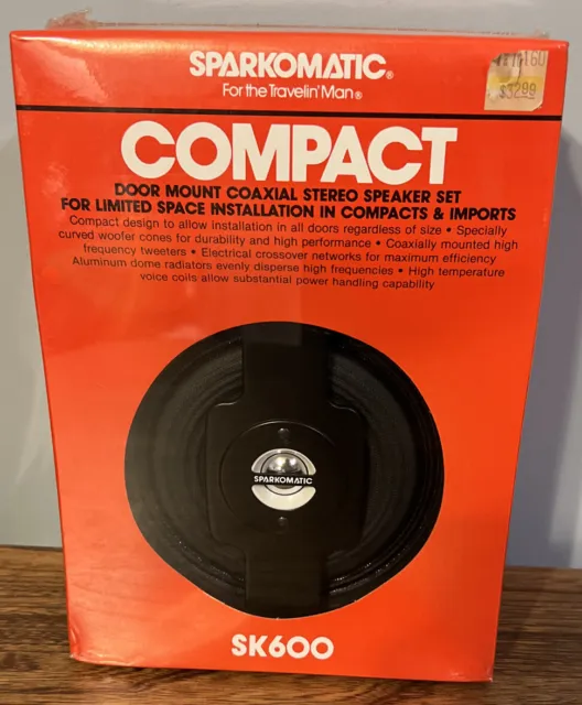 NOS Sealed Sparkomatic Compact Coaxial Door Mount Speaker Set SK600 Vintage 1982