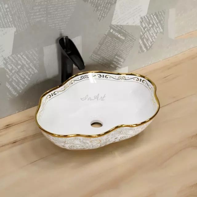 Inart Ovale or Blanc Couleur Salle de Bain Céramique Vessel Évier Art Lavabo