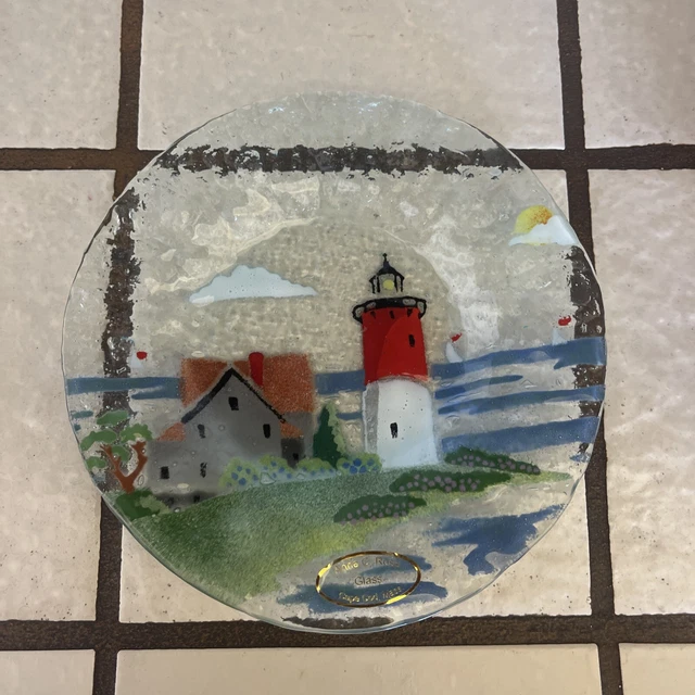 Vintage Fused Art Glass Small Dish Signed Ann C Ross Cape Cod Mass. Lighthouse Vintage Fused Art Glass Small Dish Signed Ann C Ross Cape Cod Mass. Lighthouse