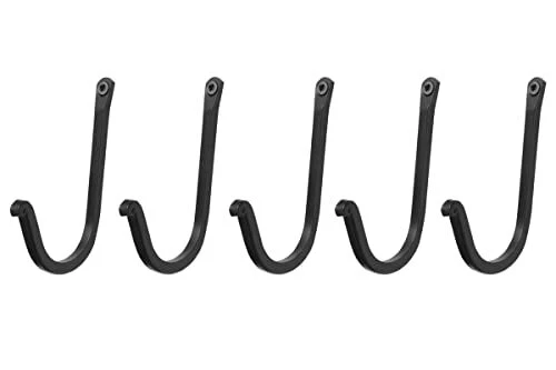 Single Prong Wrought Iron Hooks, Vintage Hand Forged Iron Classic Set Of 5