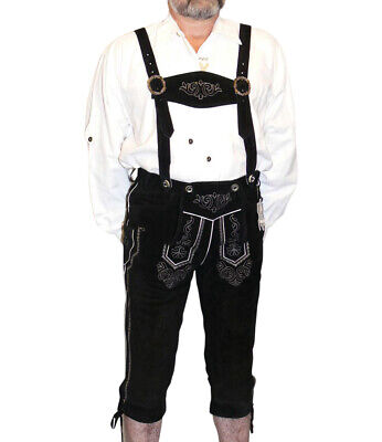 Black Bundhosen Lederhosen Men German Oktoberfest Bavarian Pants / Sz 30" to 56"
