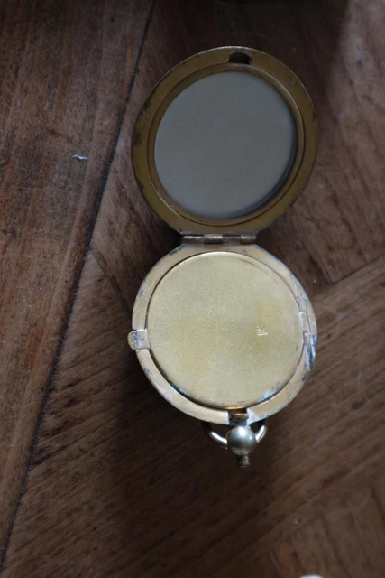 Poudrier ancien en argent avec miroir - OR NET