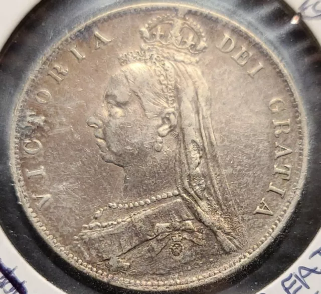 1890 UK Great Britain United Kingdom QUEEN VICTORIA 1/2 Crown Silver Coin