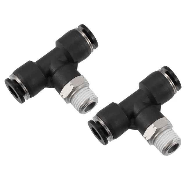 2 pcs Voiture Pneumatique T Forme Raccord 1/4" Tube OD à 1/8" NPT Filetage