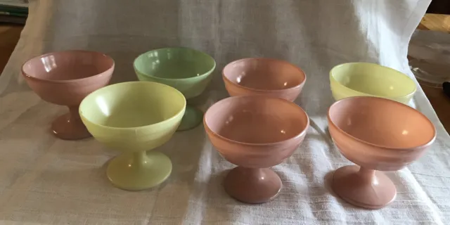 7 Vintage Hazel Atlas Moderntone Platonite Pastel Dessert Sherbet Bowl Glass