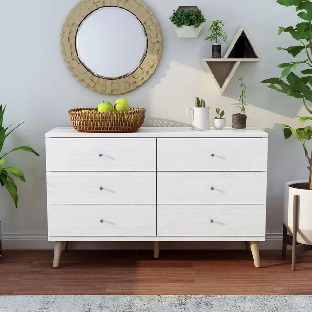 DH BASIC Scandinavian White 6-drawer Dresser with Knobs by White 6-drawer