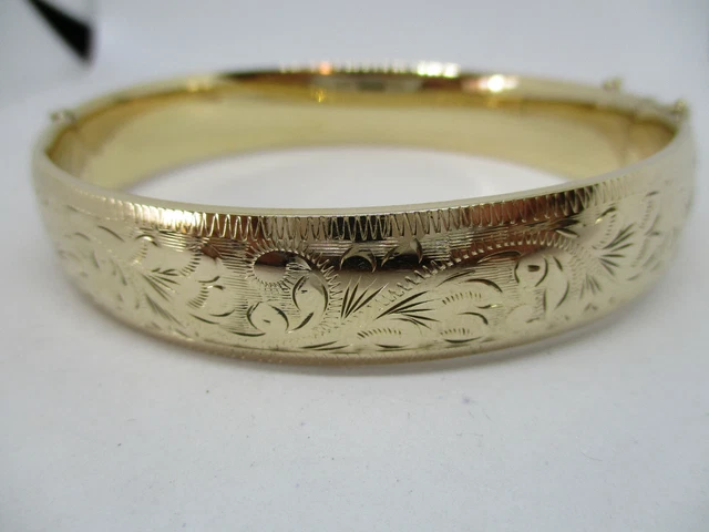ANTIQUE VICTORIAN HG&S 9CT ETCHED YELLOW GOLD  METAL CORE BANGLE BRACELET 38.6 g 2