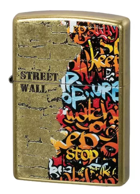 Zippo Oil Lighter Street Wall Gold Brass SW-KB Regular Case Japan