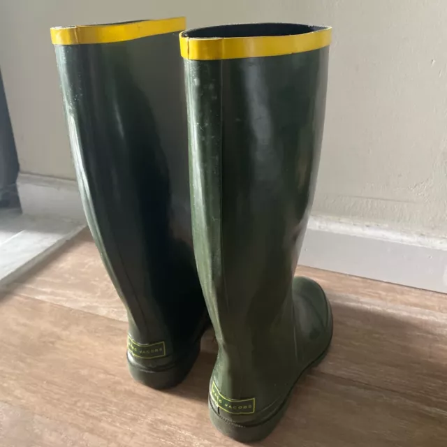 Marc Jacobs designer green and yellow trim tall rain boots 38 women 7 designer