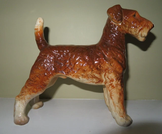 Vintage Japan Ceramic Brown Schnauzer Dog Figurine 7.5" L x 6.75" H Clover Mark