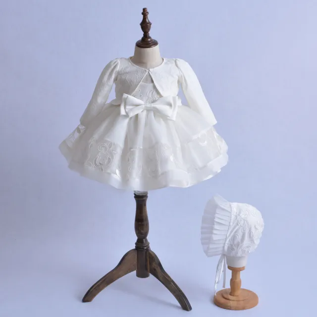 Baby Girls Ivory Lace Christening Party Dress Bonnet Jacket 0 3 6 9 12 Months