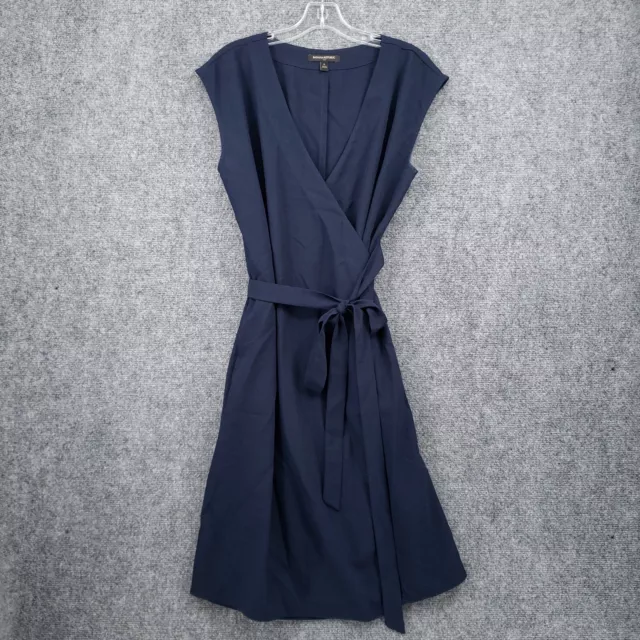 Banana Republic Dress Womens 6 Blue Wrap Belted Surplice V-Neck Cap Sleeves