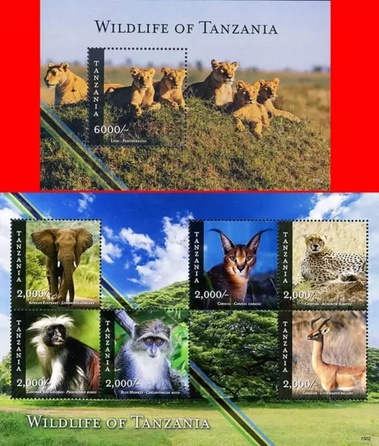 Tanzania 2015 Animals S/S +M/S Mnh Elephant Primates