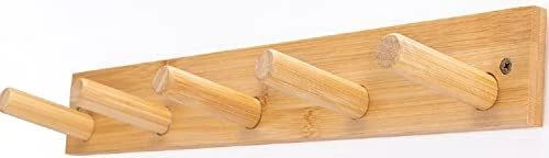 Wall Mounted Coat Rack, 5-Pegs Bamboo Entryway Hat Rack for Wall, Hooks for H...