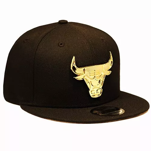 New Era Chicago Bulls Black Snapback Hat NBA Metallic Gold Team Badge Cap 3