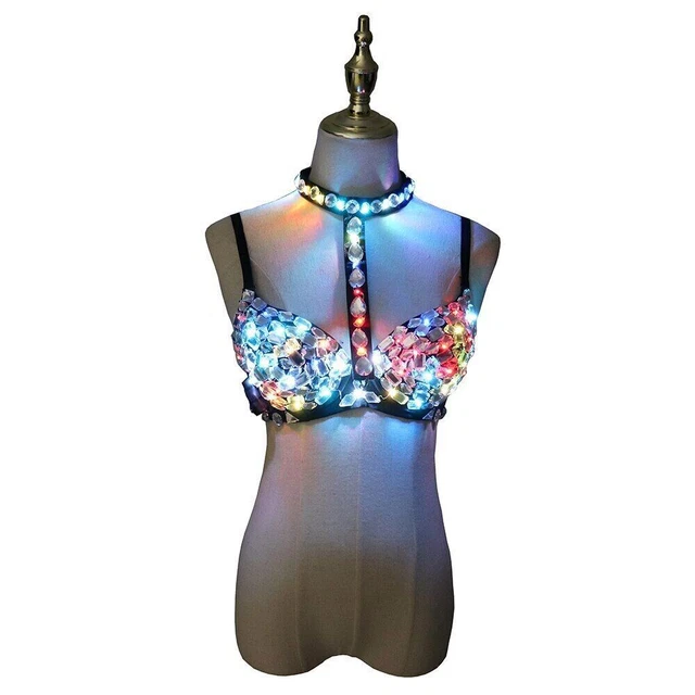 2023 women Nightclub Ds Sexy LED Bra Colorful Sparkling Diamond Bra