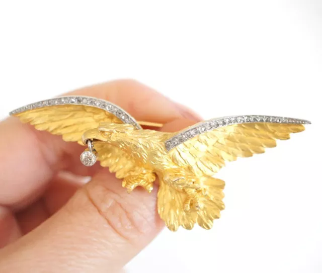 Antike Adler Brosche/Anhänger Belle Epoque 585/000 Gelbgold mit Diamanten B3677 3