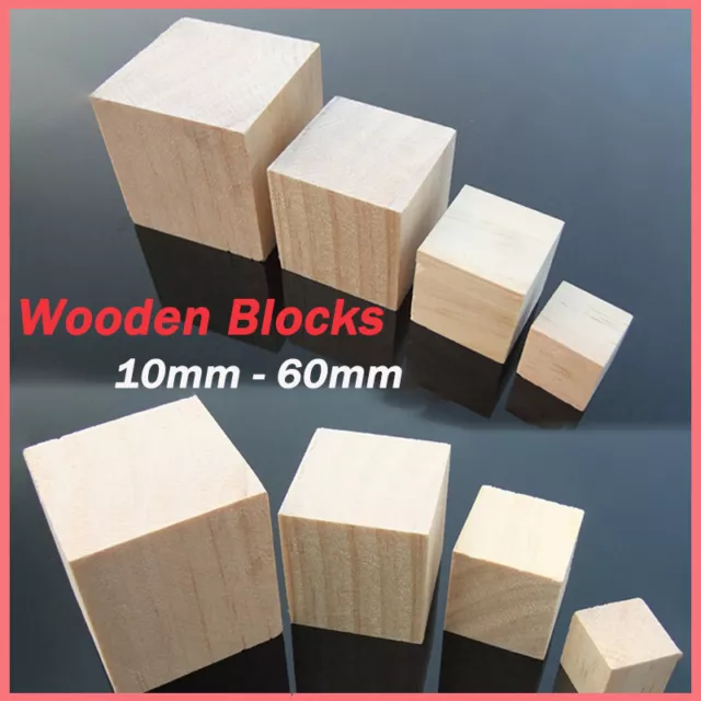 Natural Wooden Blocks Cubes Wood Craft Square DIY Crafts Toys 10x10mm - 60x60mm