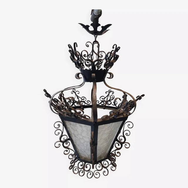 ANCIEN LUSTRE EN Fer Forgé 4 Branches Vintage Plafonnier Suspension EUR 40,00 - FR
