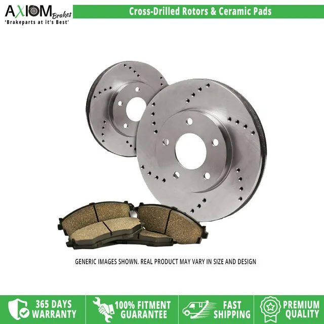 (Front Kit) Premium Cross Drilled -  2 Disc Brake Rotors - 4 Ceramic Brake Pads