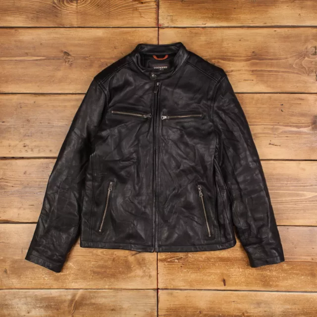 Vintage Dockers Lederjacke M Cafe Racer schwarzer Reißverschluss