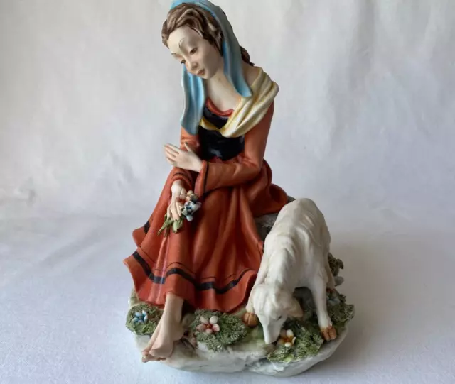 Capodimonte Italian Porcelain Figurine by Cortese Lady with Lamb 326