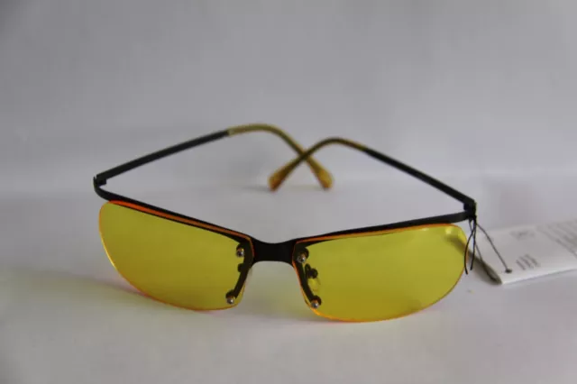 Farb Brille Sonnenbrille  Gläser Gelb Rahmen  Nur Oben Schwarz Aus  Metall