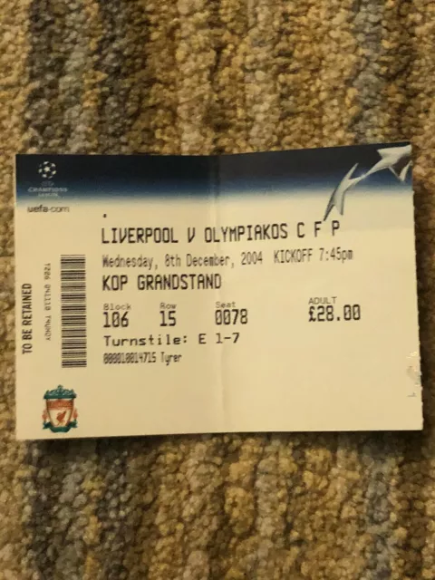Liverpool v Olympiakos - 2004/05 - UEFA Champions League - Match Ticket Stub