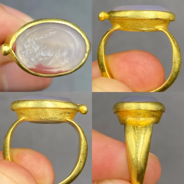 20k Gold Ancient Roman High Carat Gold Ring With Intaglio Stone Insert