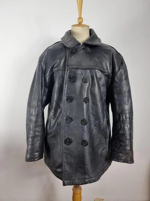 SCHOTT US NAVY 740N Leather PEA COAT Size 48 175.00 PicClick UK
