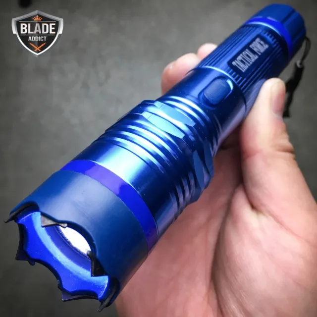 TACTICAL FORCE MILITARY SWAT STUN GUN 999 Million Volt FLASHLIGHT BLUE + Holster