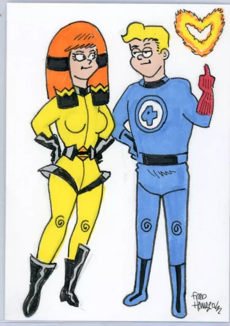 Fred Hembeck Sketch Card: Crystal & the Human Torch, Fantastic Four (Marvel)