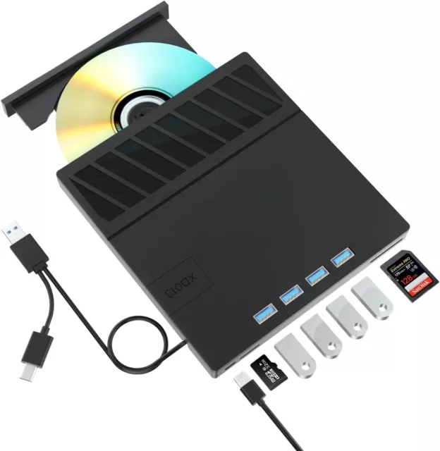 Lecteur-Graveur CD DVD Blu-Ray externe 4 ports USB  2 cartes SD écriture CD/DVD