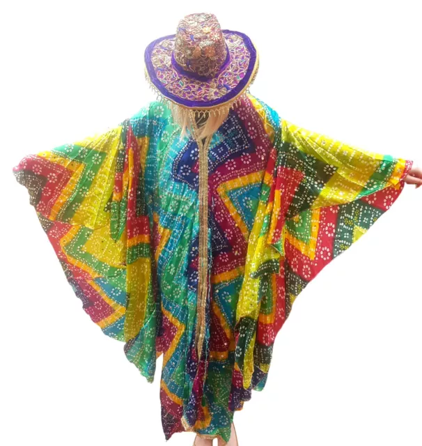 Boho hippy, festival Sari Silk Long Tunic, Kaftan Top Cover up dress UK 8 - 14