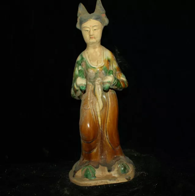 35 cm China Ancient statue Tang Sancai Porcelain Female musician statue pottery