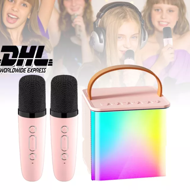 LED Karaoke Maschine Mit 2 Mikrofone Tragbar Bluetooth Lautsprecher Anlage Party